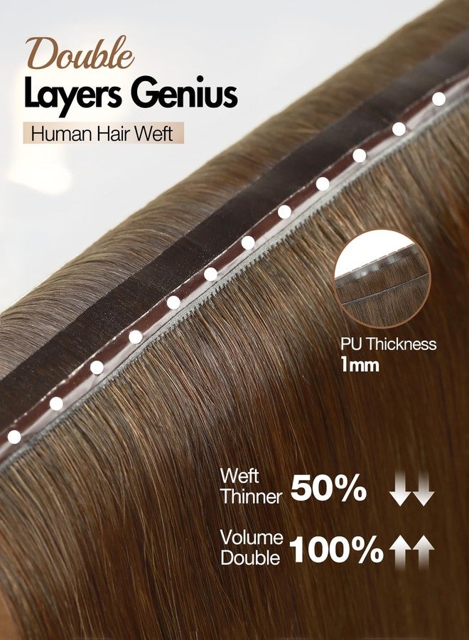 WIGER Invisible Edge Genius Butterfly Hair Extensions Real Human Hair Double Weft Hand-Tied Remy Human Hair Extensions With Dark Roots Injected Highlighted Blonde Micro Bead PU Skin Weft for Women - Image 4